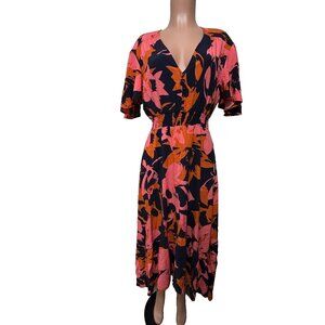 Abel The Label Clare Flutter Sleeve Midi Dress Women's Size Large Floral